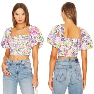 ASTR The Label Lin Floral Puff Sleeve Top Size Large